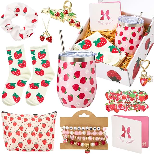 60-Piece Strawberry Gift Set with Tumbler and Accessories