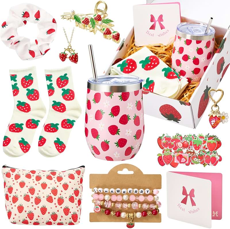 60-Piece Strawberry Gift Set with Tumbler and Accessories