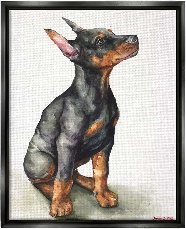 Doberman Puppy Watercolor Painting by George Dyachenko