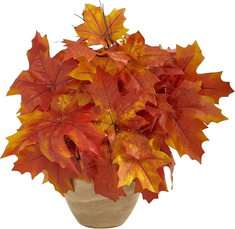 16-inch Autumn Maple Leaf Artificial Plant in Decorative Planter