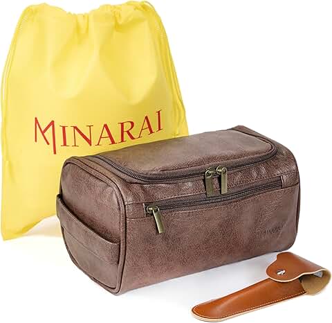 Men's toiletry bag with razor case, reinforced stitching, padded panels, and hook