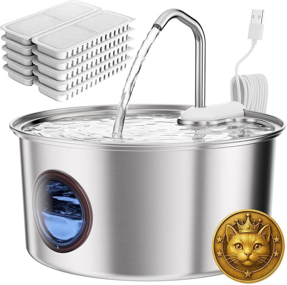 Stainless Steel Cat Water Fountain with Filters