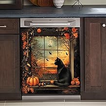 Black Cat and Fall Themed Refrigerator Magnet Cover