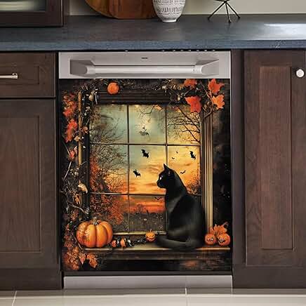 Black Cat and Fall Themed Refrigerator Magnet Cover