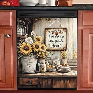 Pastoral Sunflower and Butterfly Dishwasher Magnet Cover