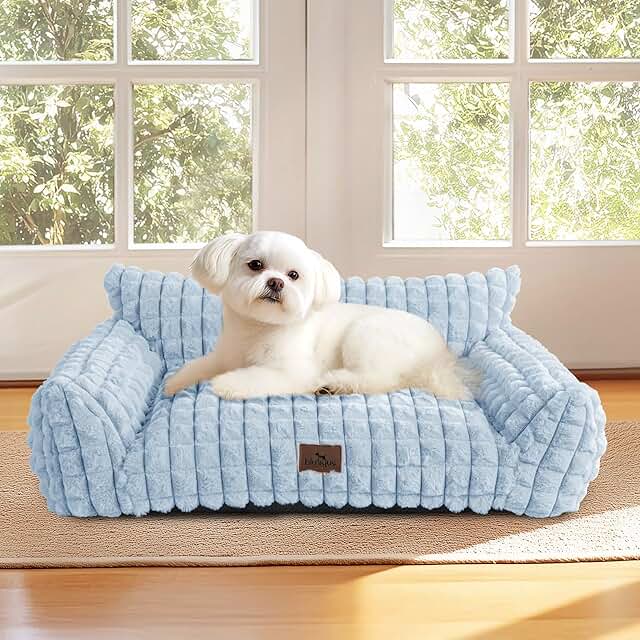 Cute Small Dog Couch Bed with Fluffy Faux Fur