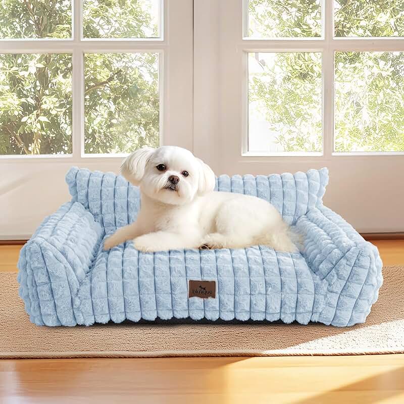 Cute Small Dog Couch Bed with Fluffy Faux Fur