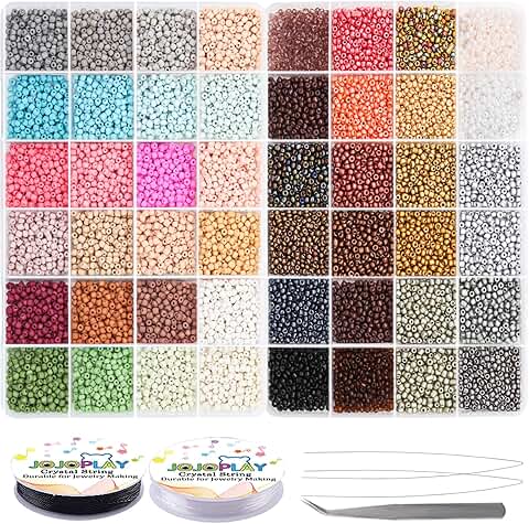 Glass seed bead kit with elastic string and tweezers