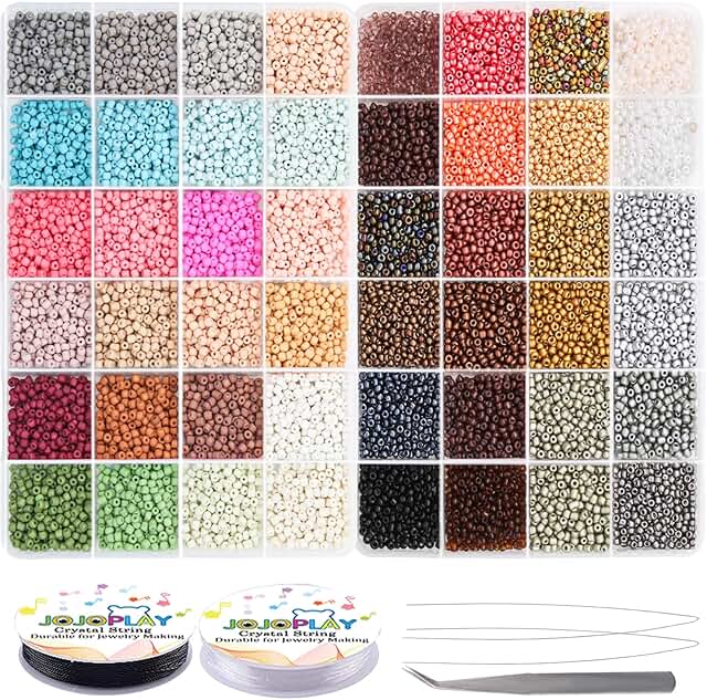 Glass seed bead kit with elastic string and tweezers
