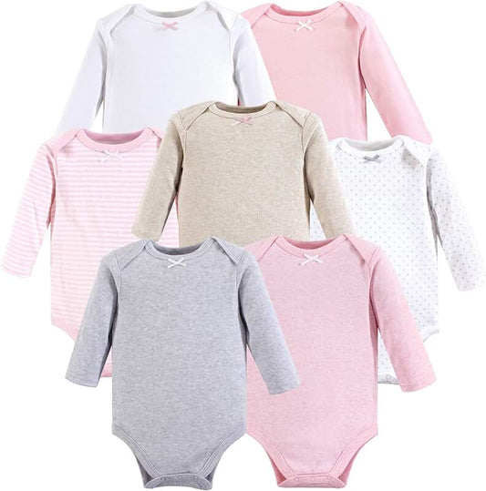 Set of 7 Cotton Long-Sleeve Baby Girl Bodysuits