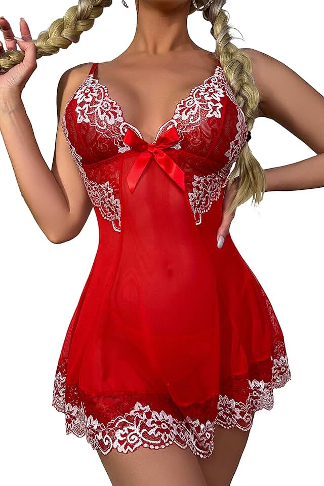 Sexy Lace V-Neck Babydoll with G-String