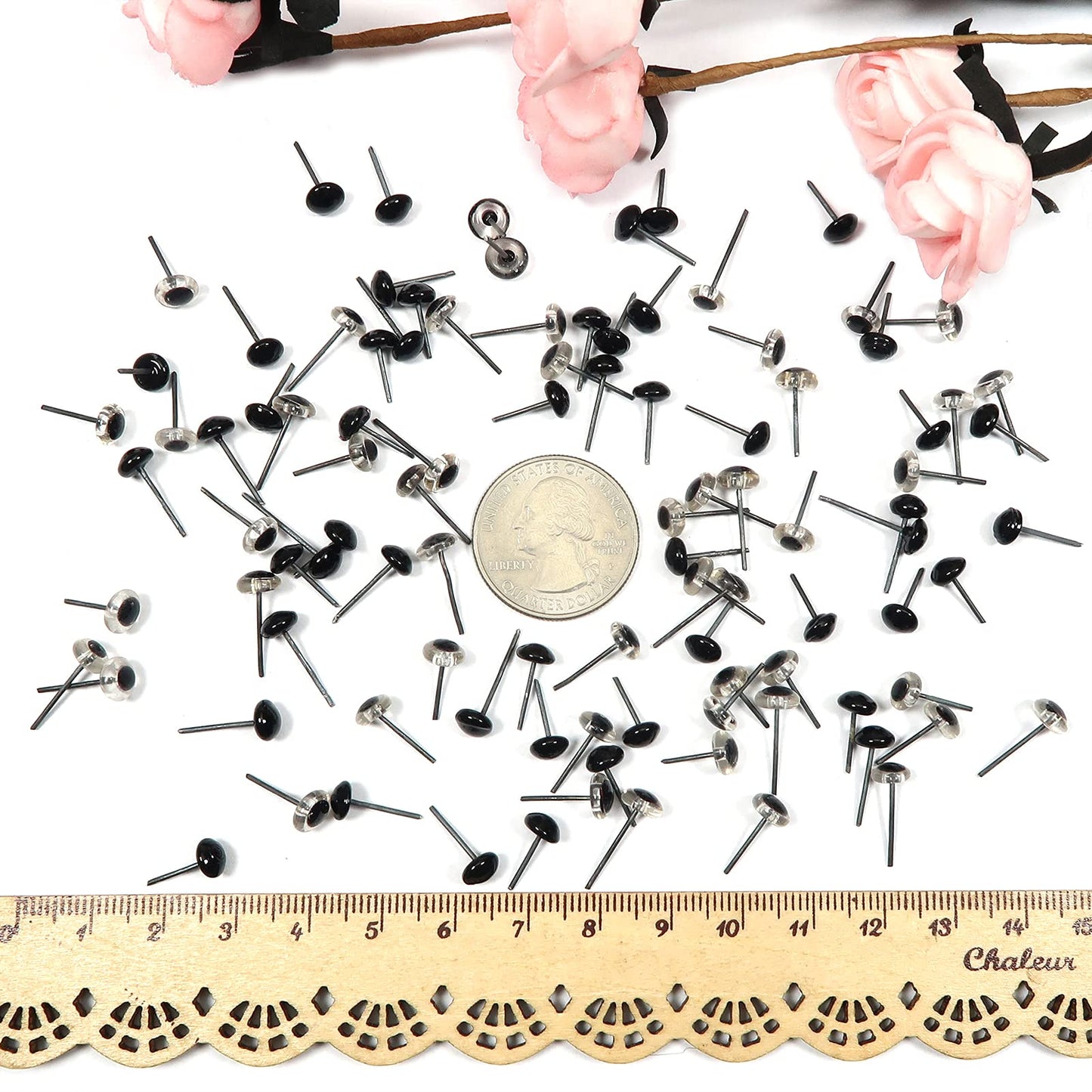 Assorted Black Clear Glass Eyes Kit 100pcs 6mm