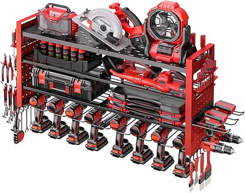 Heavy Duty Wall Mount Tool Organizer with Drill Holders