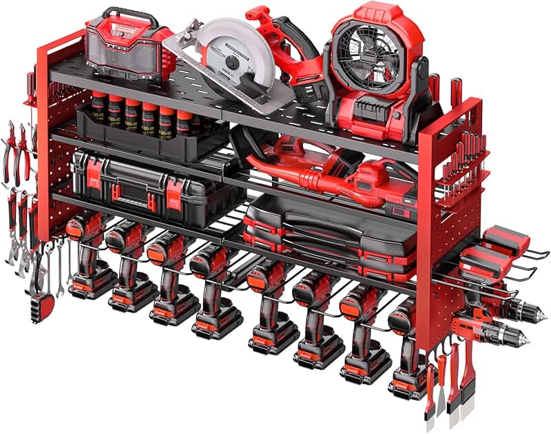 Heavy Duty Wall Mount Tool Organizer with Drill Holders