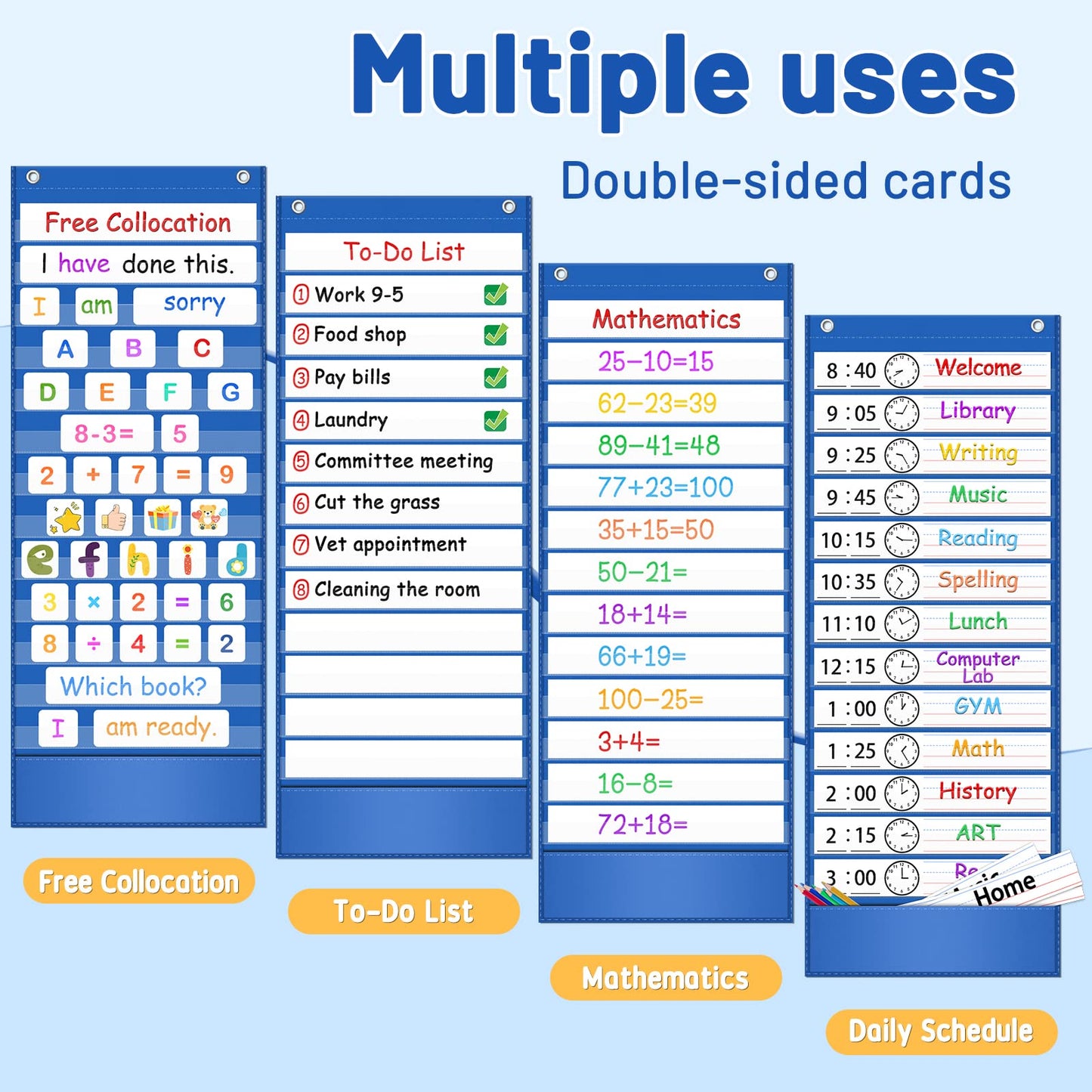 Reusable 13+1 Pocket Daily Schedule Chart for Kids