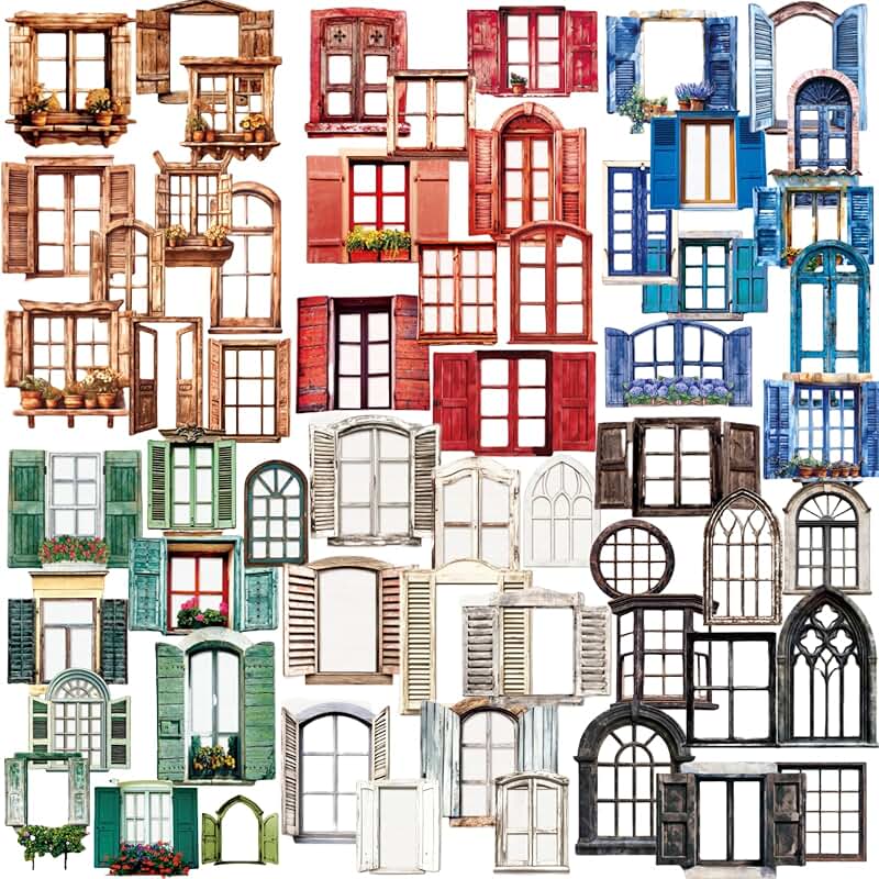 Set of 60 Vintage Paper Window Frame Stickers for Crafts