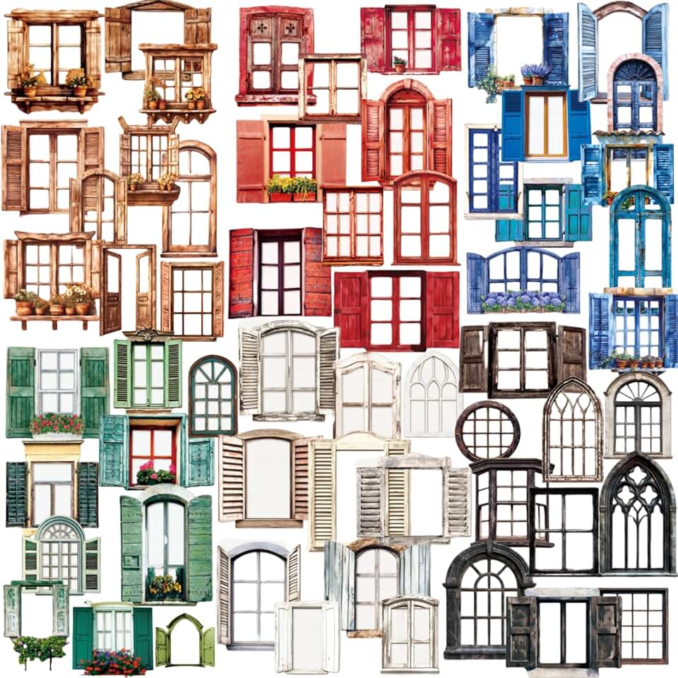 Set of 60 Vintage Paper Window Frame Stickers for Crafts