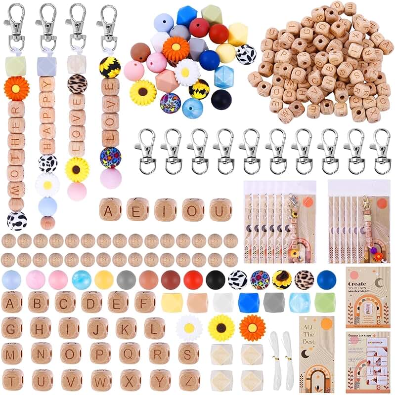 213 Piece Wooden Alphabet Bead Set for Crafts