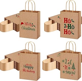 Set of 100 Small Christmas Kraft Gift Bags with Handles