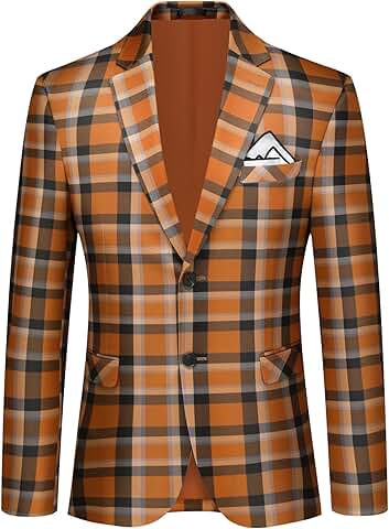 Men's Lightweight Casual Plaid Blazer with One Button