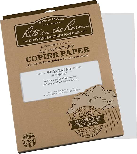Weatherproof Gray Copier Paper, 8.5" x 11", 200 Sheets