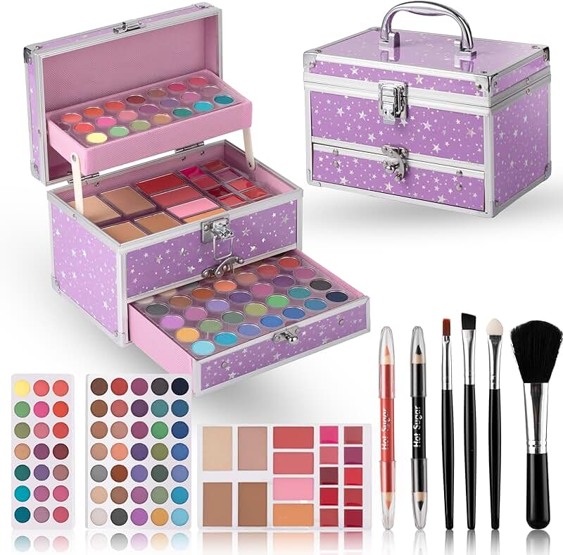 Teen Makeup Kit with Train Case in Purple