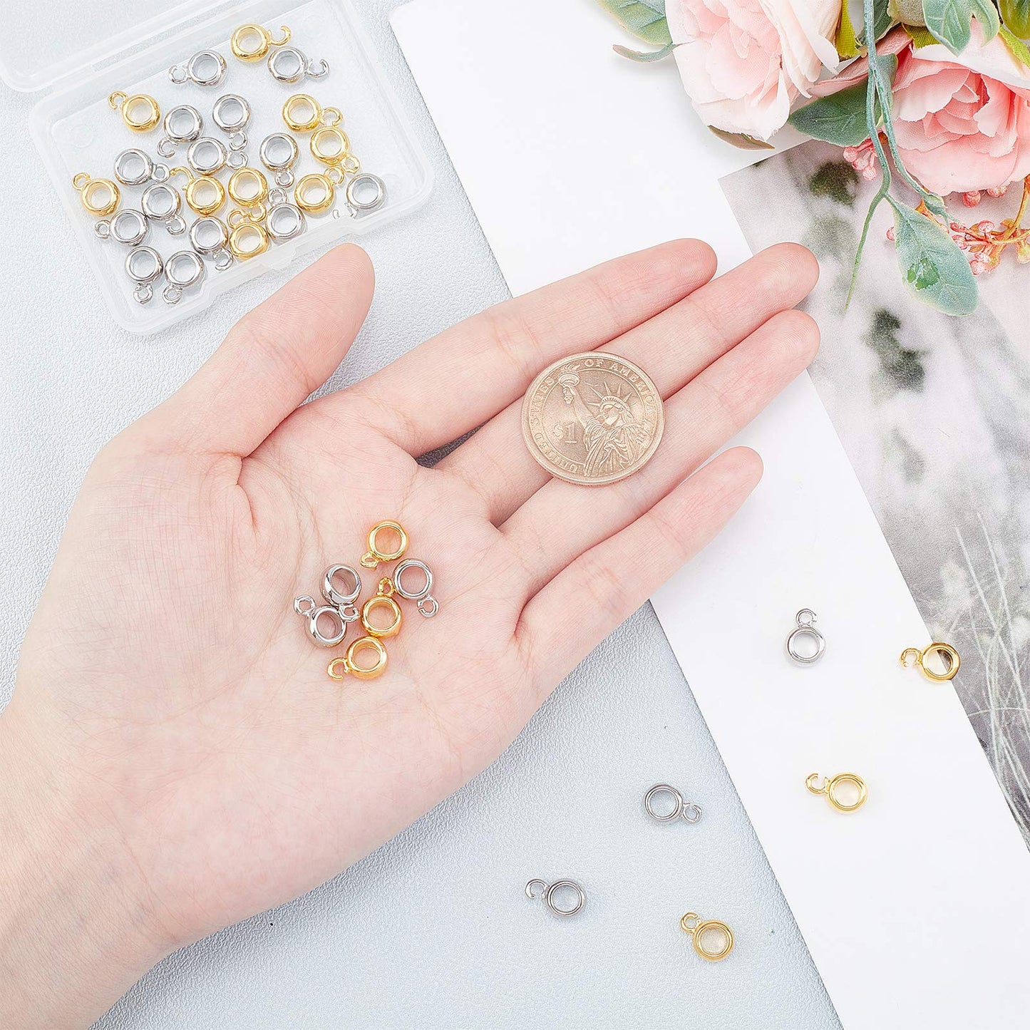 40pcs Multi-Color Bead Bail Links for Jewelry Making