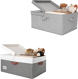 Large Storage Bins with Lids and Gray Storage Basket