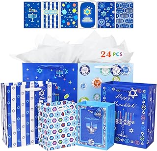 Set of 12 Hanukkah Gift Bags with Cards and Envelopes