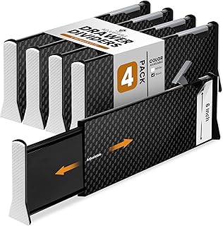 Adjustable Drawer Dividers, 6" Tall, Expandable 13-22", 4-Pack