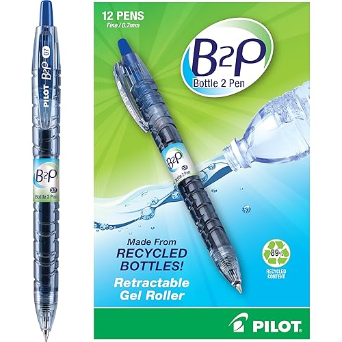 Refillable Blue Gel Pen from Recycled Bottles, 12 Pack