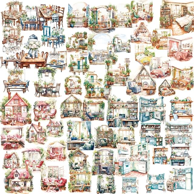 120 Vintage PET Sticker Set for Home and Garden Decor