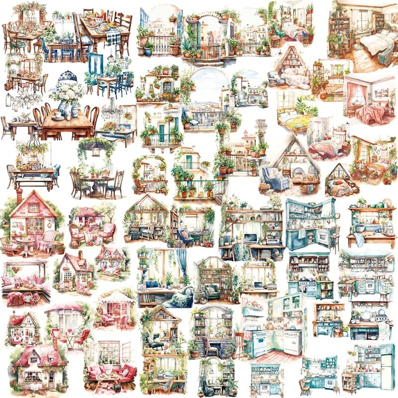 120 Vintage PET Sticker Set for Home and Garden Decor