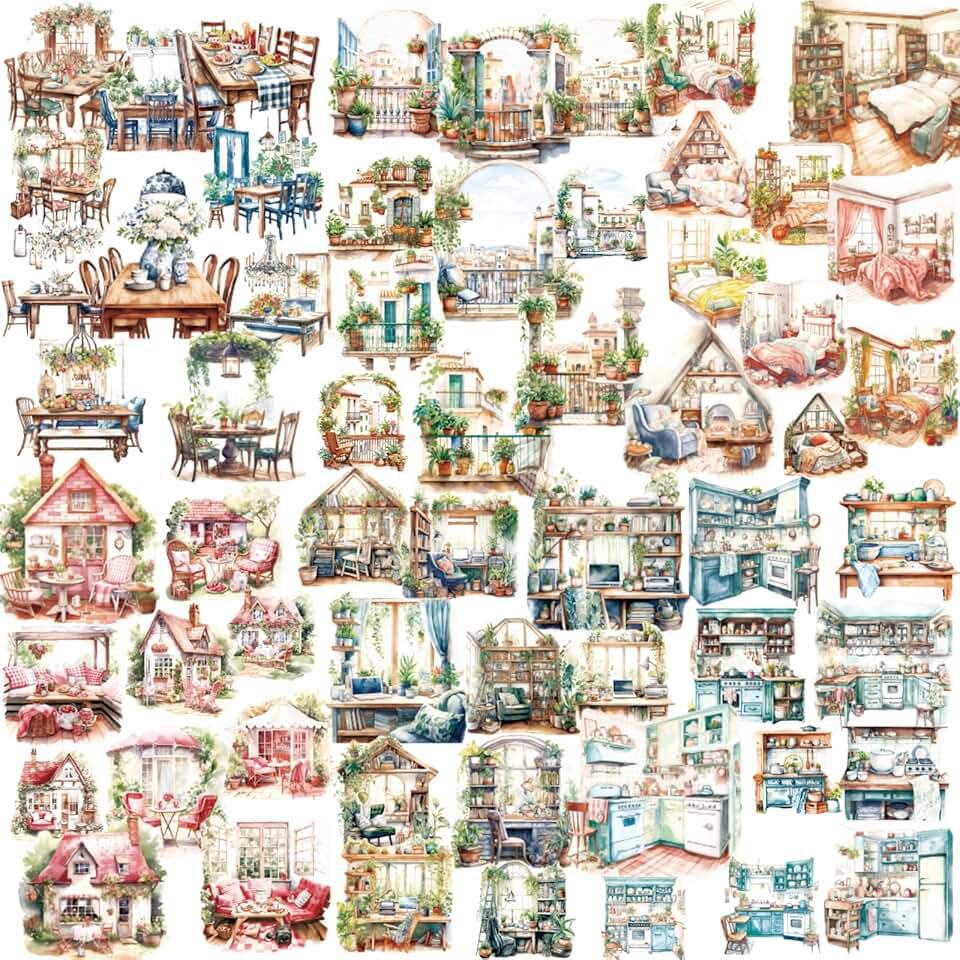 120 Vintage PET Sticker Set for Home and Garden Decor