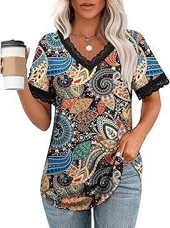 V-Neck Lace Sleeve Women's T-Shirt for Summer