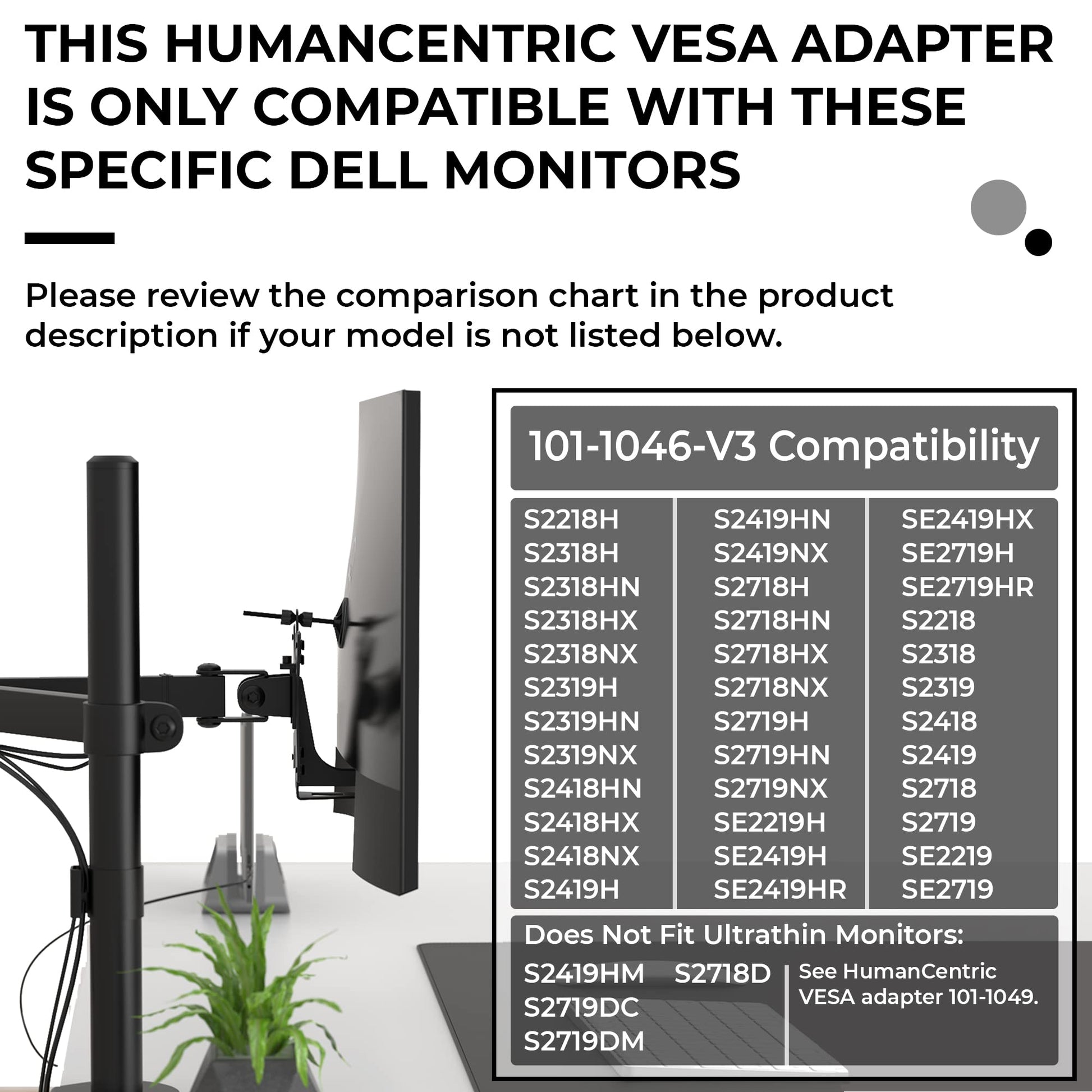 VESA Mount Adapter Compatible with Dell Monitors, VESA Adapter for Monitor S2318H, S2218H, S2319NX, S2419NX, S2718H, S2719H, S2719HN, SE2219H, SE2419HR, SE2419HX, SE2719H, and More
