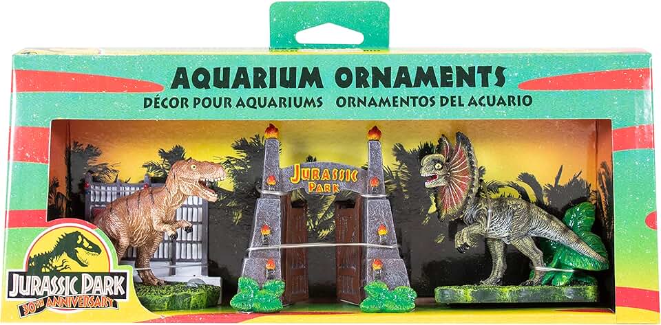 Jurassic Park Aquarium Ornament Set with T-Rex and Dilophosaurus