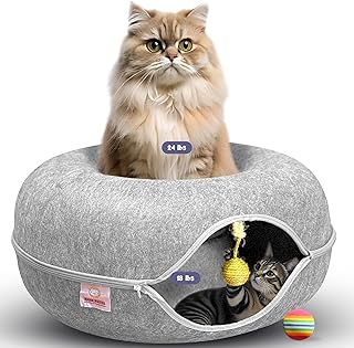 Large Cat Tunnel Bed with Toys and Washable Cover