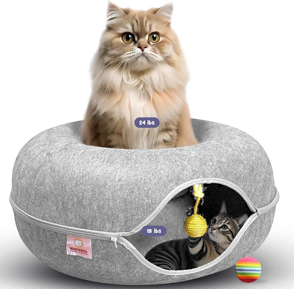 Large Cat Tunnel Bed with Toys and Washable Cover