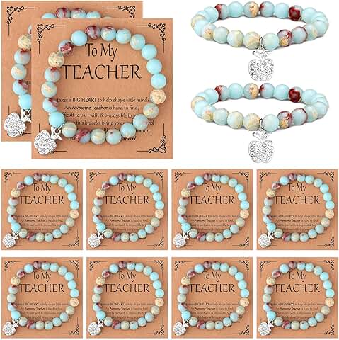 12 Beaded Stone Apple Bracelets for Teachers