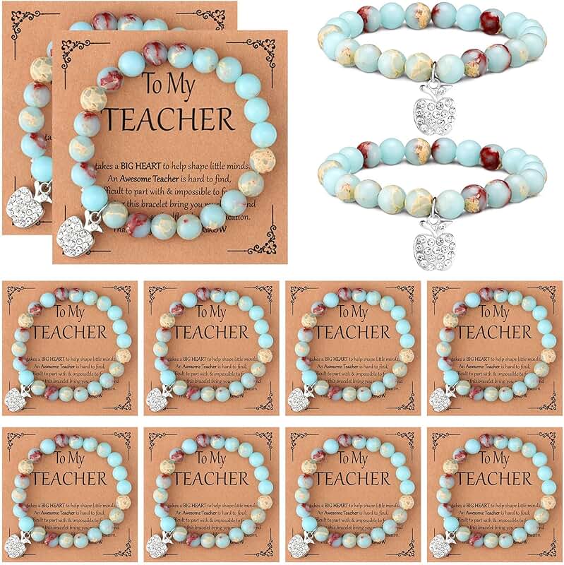 12 Beaded Stone Apple Bracelets for Teachers