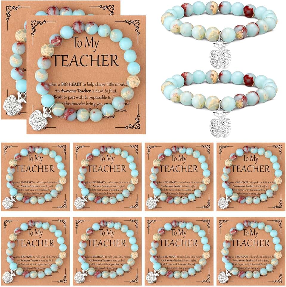 12 Beaded Stone Apple Bracelets for Teachers