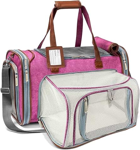 Mini Expandable Soft Sided Pet Carrier with Plush Bedding