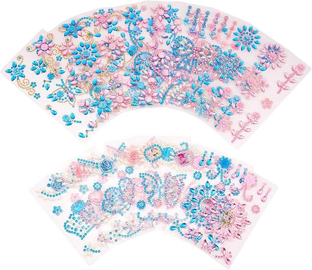 18 Sheets of Self-Adhesive Rhinestone Stickers for Crafts
