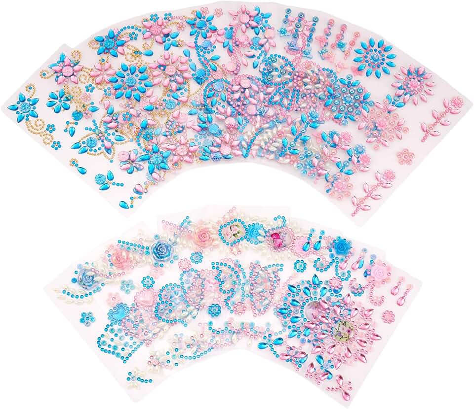 18 Sheets of Self-Adhesive Rhinestone Stickers for Crafts