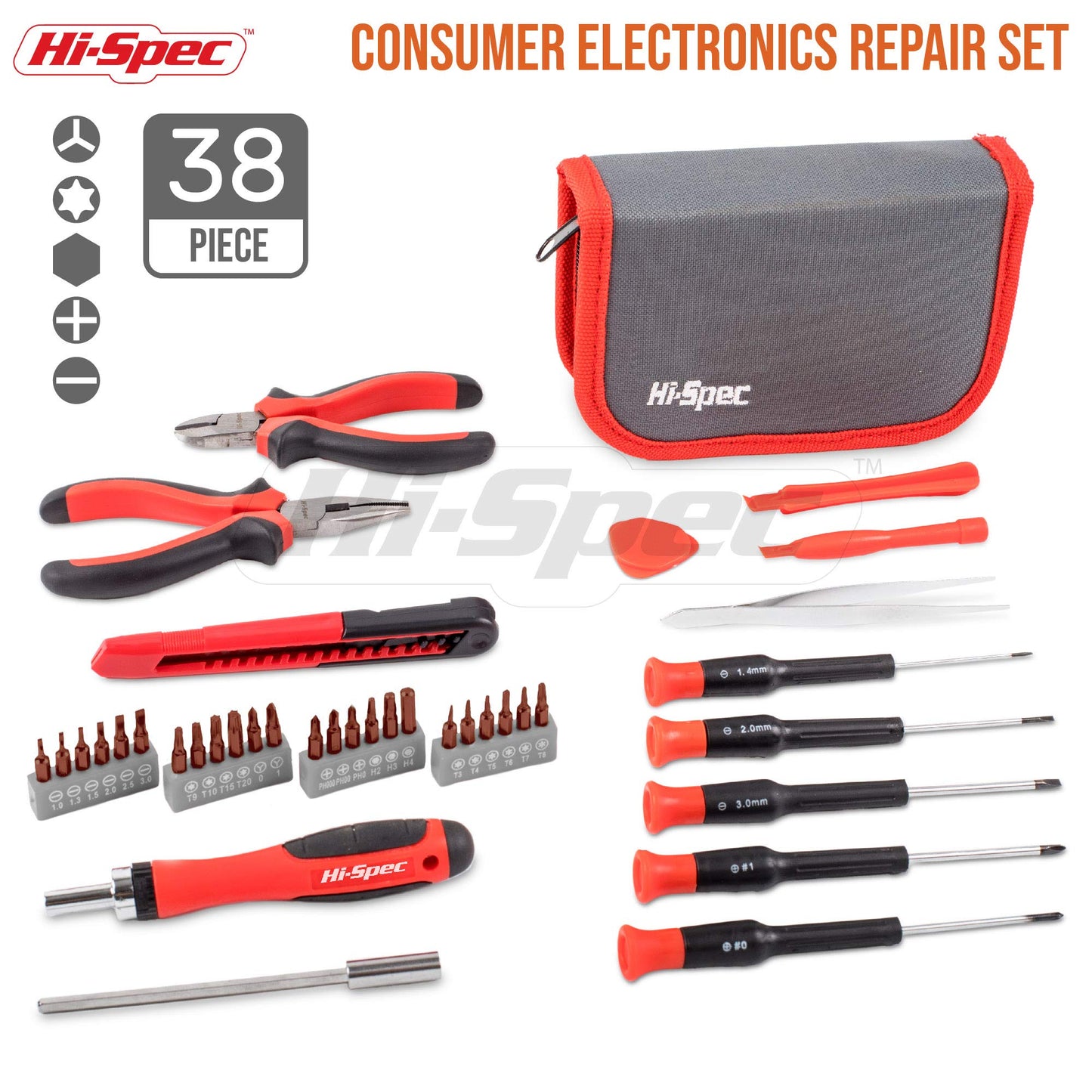 38pc Electronics Repair & Opening Tool Kit Set. Precision Screwdrivers, Pliers & Pry Tools