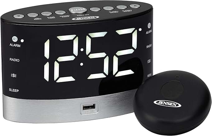 Digital AM/FM Clock Radio with Vibrator and Dual Alarms