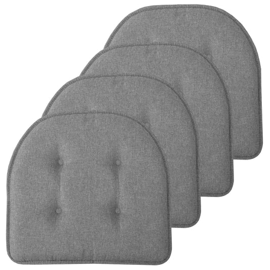 Chair Cushion Memory Foam Pads Tufted Non Skid Rubber Back U-Shaped 17" x 16" Seat Cover, 4 Count Pack of 1), Grey
