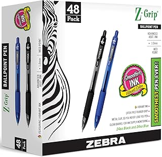 Bulk pack of 48 retractable ballpoint pens in black and blue