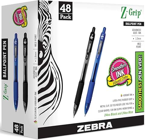 Bulk pack of 48 retractable ballpoint pens in black and blue